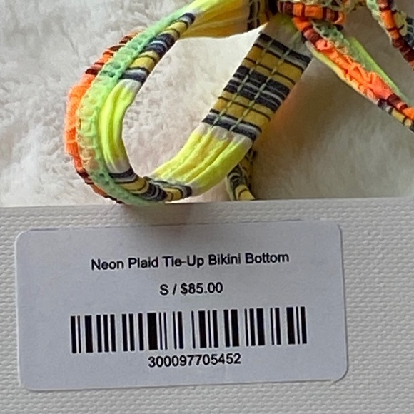 New! Montce neon plaid tie-up side tie bikini bottom Brazilian 19335 - Picture 9 of 13